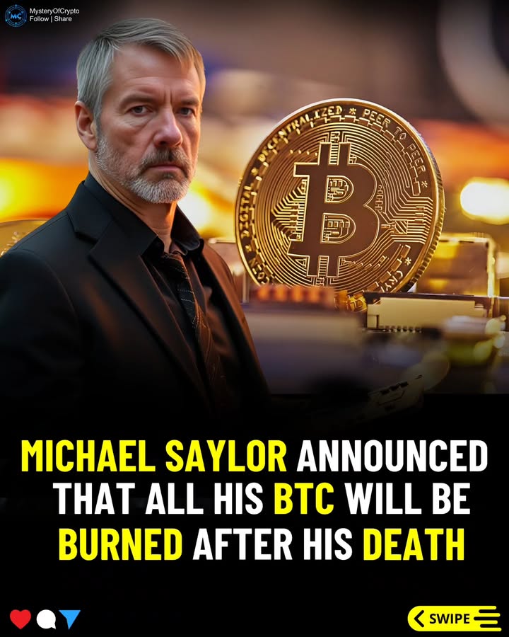 CaptainFaucher's tweet image. Bold statement attributed to Michael Saylor, claiming that he has announced his intention to burn all his Bitcoin holdings after his death. 

#MichaelSaylor #BTC #CryptoInfluencer #Crypto #CryptoInvesting #Burn