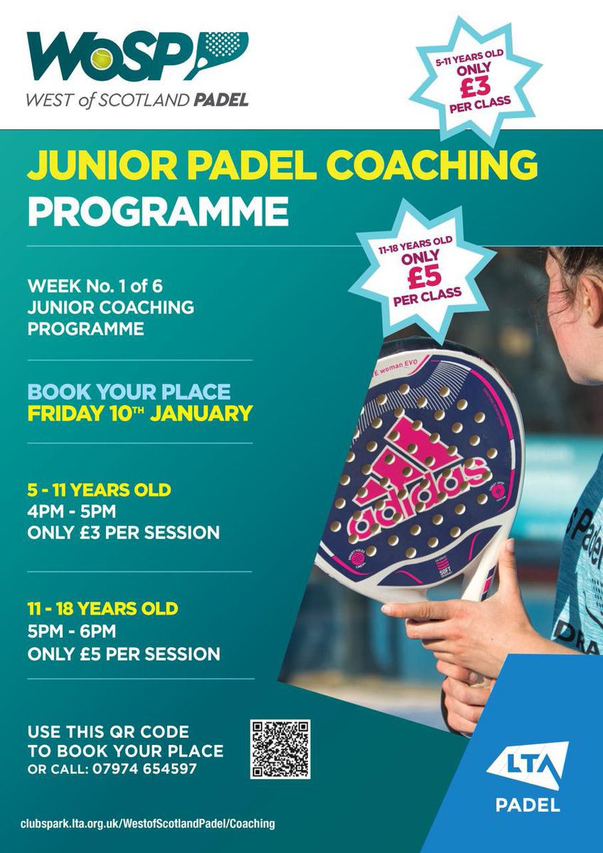 West of Scotland Padel (@wospadel) on Twitter photo Junior Padel Coaching in Stevenston starting this week.
Lets get Ayrshire youngsters involved in this great sport.
<a href="/gradowrestling/">GRADO</a> <a href="/tennisscotland/">Tennis Scotland</a> <a href="/sostennis/">South of Scotland Tennis</a> <a href="/JohnRossBeattie/">John Beattie</a> <a href="/NAActiveSchools/">North Ayrshire Active Schools</a> <a href="/ASKilwinning/">NA Active Schools Kilwinning Cluster</a> <a href="/ASGreenwood1/">NA Active Schools Greenwood Cluster</a> <a href="/ASStMatthews/">NA Active Schools St Matthews Cluster</a> <a href="/ASIrvineRoyal/">NA Active Schools Irvine Royal Cluster</a> <a href="/ASAuchenharvie/">NA Active Schools Auchenharvie Cluster</a> Junior Padel Coaching in Stevenston starting this week.
Lets get Ayrshire youngsters involved in this great sport.
<a href="/gradowrestling/">GRADO</a> <a href="/tennisscotland/">Tennis Scotland</a> <a href="/sostennis/">South of Scotland Tennis</a> <a href="/JohnRossBeattie/">John Beattie</a> <a href="/NAActiveSchools/">North Ayrshire Active Schools</a> <a href="/ASKilwinning/">NA Active Schools Kilwinning Cluster</a> <a href="/ASGreenwood1/">NA Active Schools Greenwood Cluster</a> <a href="/ASStMatthews/">NA Active Schools St Matthews Cluster</a> <a href="/ASIrvineRoyal/">NA Active Schools Irvine Royal Cluster</a> <a href="/ASAuchenharvie/">NA Active Schools Auchenharvie Cluster</a>