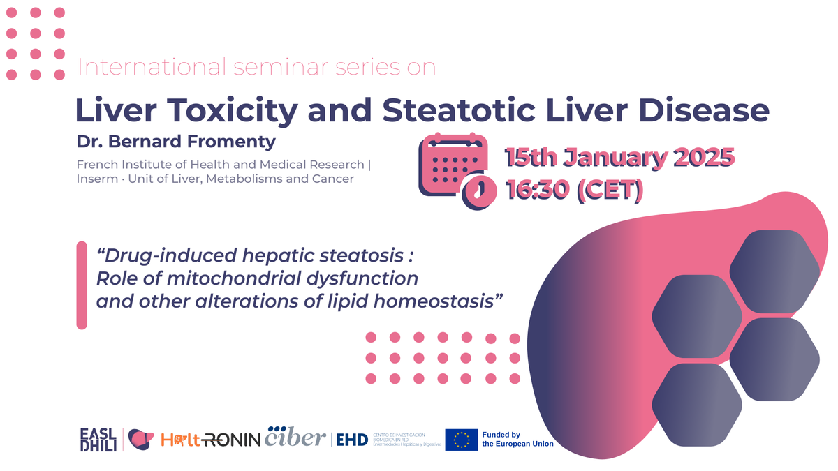 📡New session 🗓️15th January ⏱️16:30 (CET) #InternationalSeminarSeriesonLiverToxicityandSteatoticLiverDisease with Dr. Bernard Fromenty @oncleben62 about Drug-induced hepatic steatosis. Register here: 💻👉bit.ly/3PqAsLx