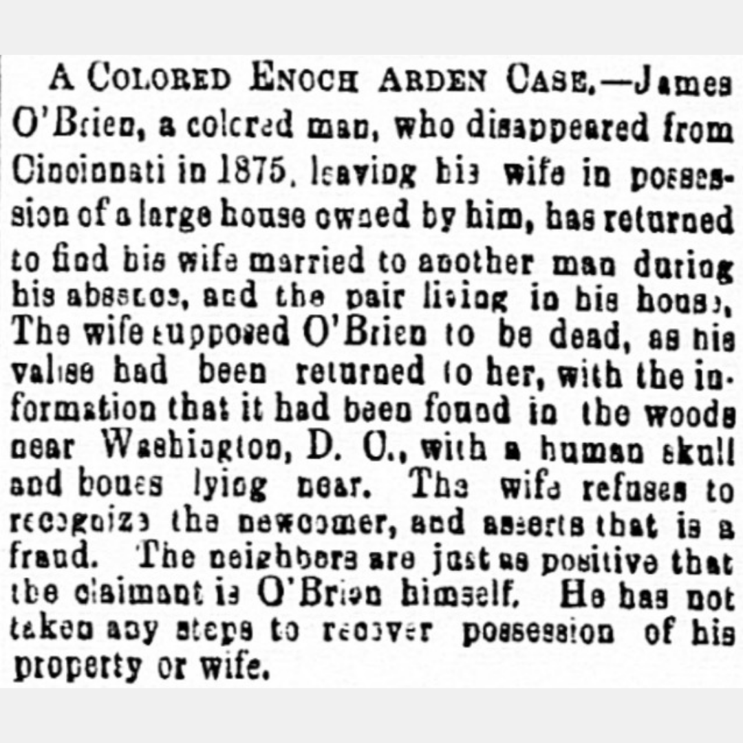 #OnThisDay James O'Brien returned to his home to find his wife married to another man. Enoch Arden cases, in which a person remarries after believing their spouse to be dead, appeared often in the aftermath of slavery.

#LastSeenProject #BlackHistory <a href="/USNatArchives/">U.S. National Archives</a> <a href="/NHPRC/">NHPRC</a>