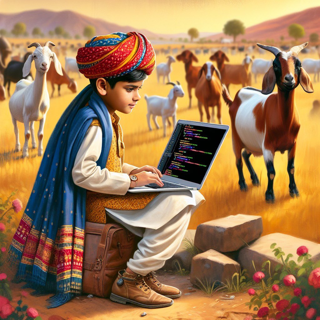 volkai_official's tweet image. Create a rajasthani boy coding while grazzing goat
Volkai in action!! Use volkai to generate images for you and use your creativity to create the image you have in your brain!
#CodingRoots #RajasthanVibes #GoatWhisperer #TechSavvyTraditions #DigitalDesert #VolkailnAction…