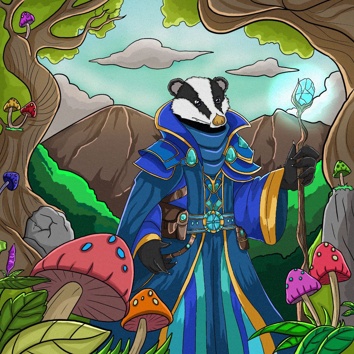 Badger mage in enchanted robes