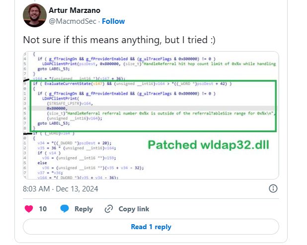 david_das_neves's tweet image. Check this guidance, providing more insights into LDAPNightmare
[News] LDAPNightmare: SafeBreach Labs Publishes First Proof-of-Concept Exploit for CVE-2024-49113
buff.ly/4gJnnsI 

#CyberSecurity #LDAP #CVE