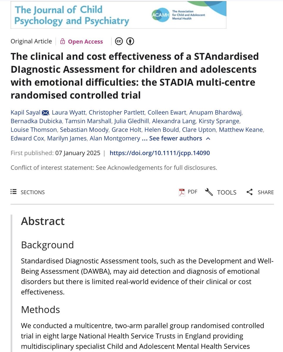 📣New Research! It took 6 years but we got there! The STADIA trial reports…

What we did: Large multi-centre #RCT with 1225 children and young people with emotional difficulties referred to #CAMHS across England, followed-up for 18 months.
 
6 Headline findings… see🧵below(1/7)