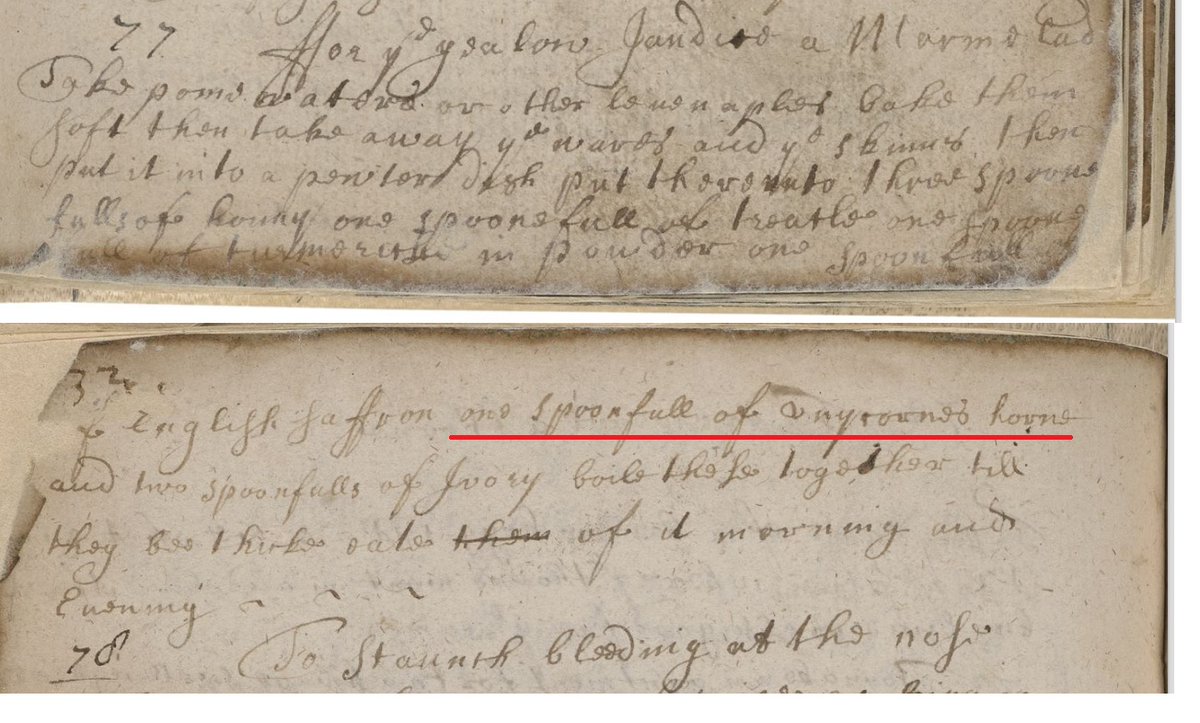wotchers's tweet photo. #TodayinmyKitchen Riffling through an old manuscript, @FolgerLibrary I came across an unusual ingredient in this remedy for "Yellow Jaundice": a spoonful of unicorn horn.
Wonder what the going rate was at the local apothecary. π€
Also, what were they selling as unicorn horn? π€ https://t.co/LGBD5yXk2O