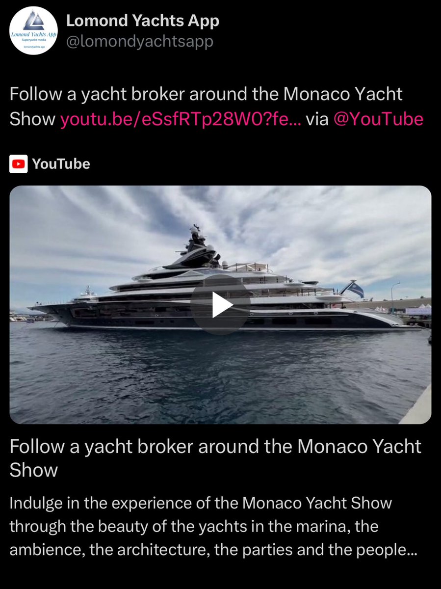 Follow a yacht broker around the Monaco Yacht Show youtu.be/eSsfRTp28W0?fe… via <a href="/YouTube/">YouTube</a>