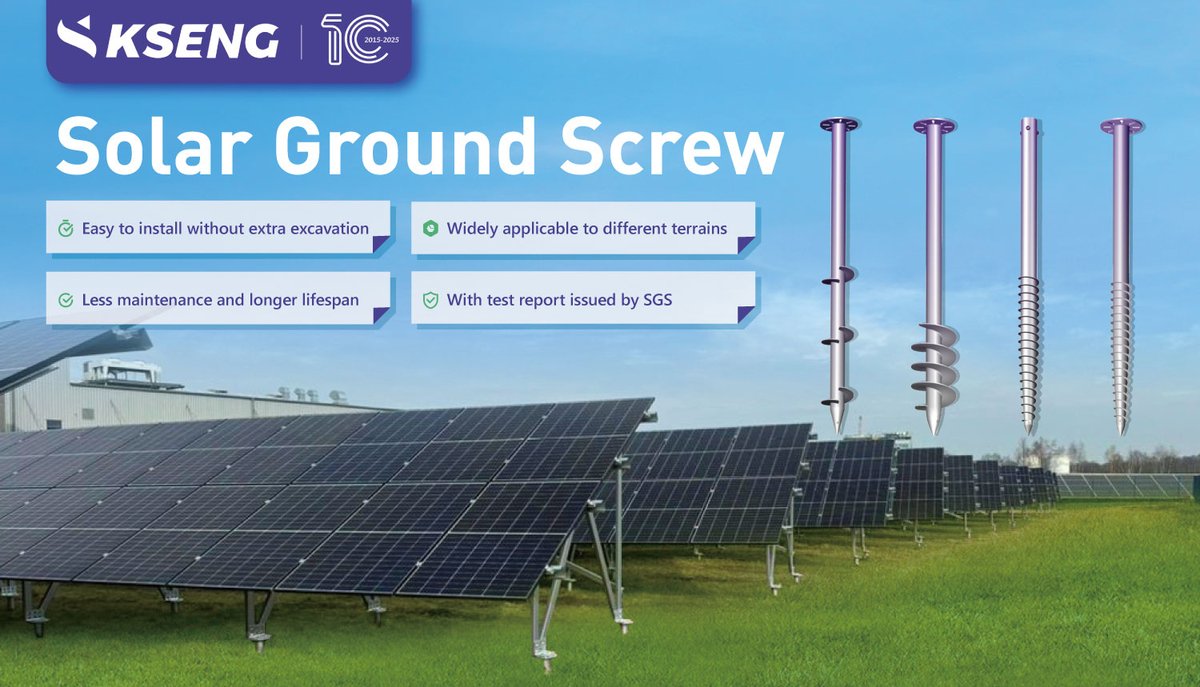 KsengSolar's tweet image. 🔆#KsengSolarSolution Manufactured in #KsengSolar's in-house factory, our ground screws are built to withstand diverse environmental conditions, providing a strong and reliable foundation not only for solar plants, but also for other outdoor structures.🌞

#Gosolar #groundsolar