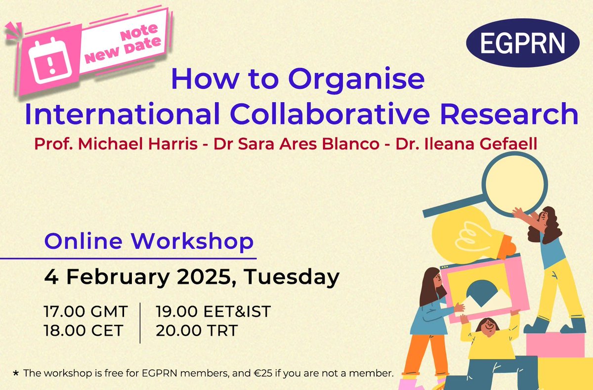 Join our How to Organise International Collaborative Research workshop 🌍

📅 4 Feb 2025 | 🕔 CET: 18:00
💻 Interactive, practical &amp; expert-led
✨ Free for EGPRN members | €25 for non-members

👉 Register now: pnc.ee/MJlG09B

#EGPRN #CollaborativeResearch