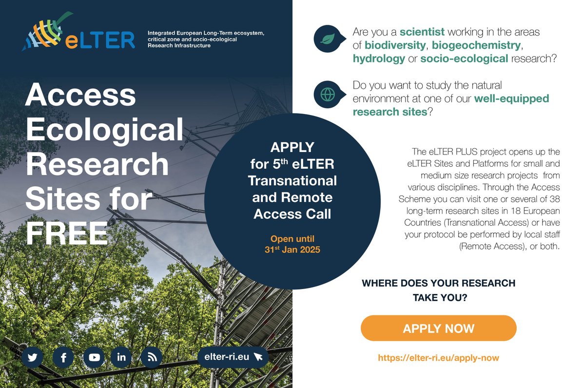 The #TARAFundingCall is open until 31 January 2025! All sites included in the eLTER PLUS (Transnational Access) TA and (Remote Access) RA Scheme are equipped with state-of-the-art instrumentation to enable comprehensive ecological measurement and experimental campaigns. The