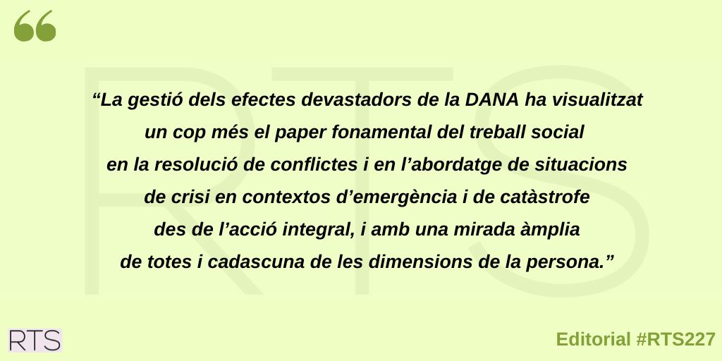 Us convidem a llegir l'editorial del núm. 227 de #revistaRTS que tracta de la contribució del #treballsocial en el suport a persones afectades per situacions de #emergència, com la catàstrofe de la DANA de València de la passada tardor.

👉 revistarts.com/article/editor…