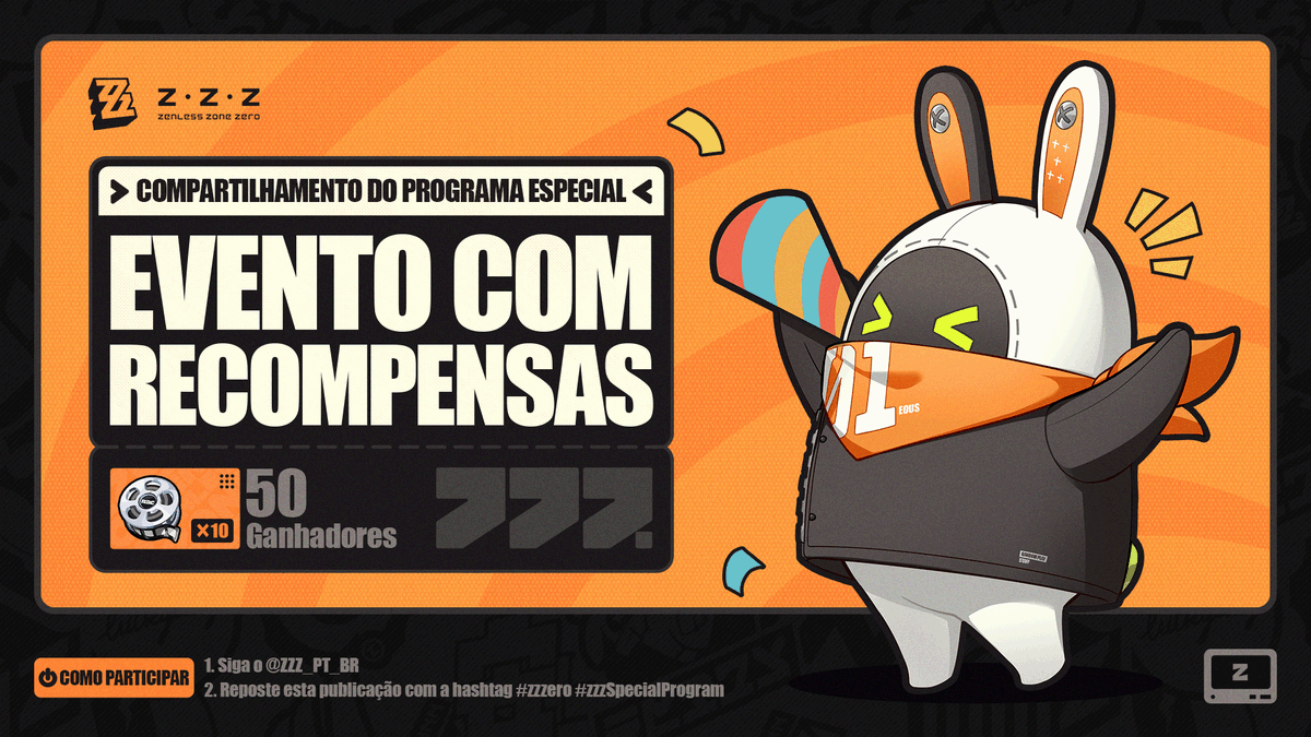 ZZZ_PT_BR's tweet photo. 🎁 Compartilhe #zzzSpecialProgram para ganhar Gravação Original ×10

Olá, Proxy! O Programa Especial da Versão 1.5 de Zenless Zone Zero será transmitido no dia 10/01 às 19:30 (UTC+8)!
Esse Programa Especial revelará os novos conteúdos do jogo e as atualizações da versão. Durante o programa, você também terá a chance de receber um código de resgate e outras recompensas incríveis!

Canais de Transmissão:
Twitch: https://t.co/NxQUFUv5SO
YouTube: https://t.co/e5fUSdj0z0

▼ Recompensas do Evento
Gravação Original ×10 (50 ganhadores)

▼ Como Participar
1. Siga o @ZZZ_PT_BR
2. Reposte esta publicação com as hashtags #zzzSpecialProgram e #zzzero

▼ Período do Evento
09/01/2025 - 11/01/2025 às 23:59 (UTC+8)

▼ Regras do Evento
https://t.co/A0uXks08av

#zzzSpecialProgram #zzzero
#MomentoAstranômico