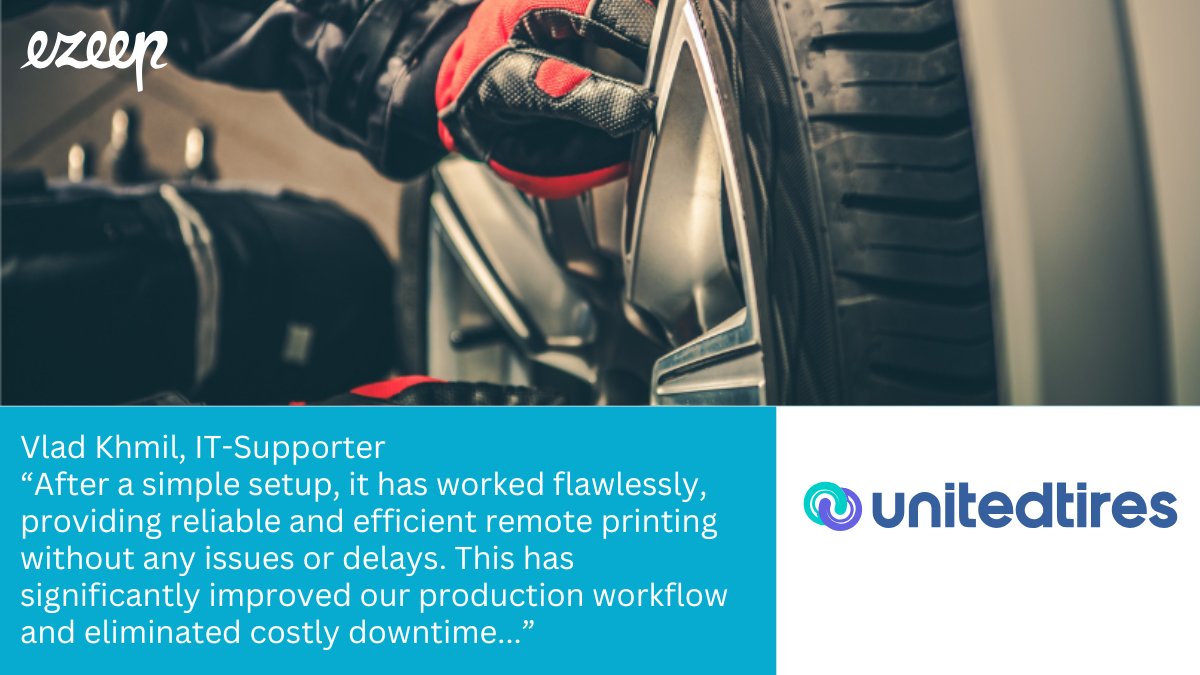 Remote work made seamless for United Tires! 🌍🖨️ With ezeep, they’ve achieved reliable remote printing, making operations smoother than ever. Discover how our cloud solution drives efficiency: ezeep.com/reliable-remot… #CloudPrinting #ezeepBlue #UnitedTires