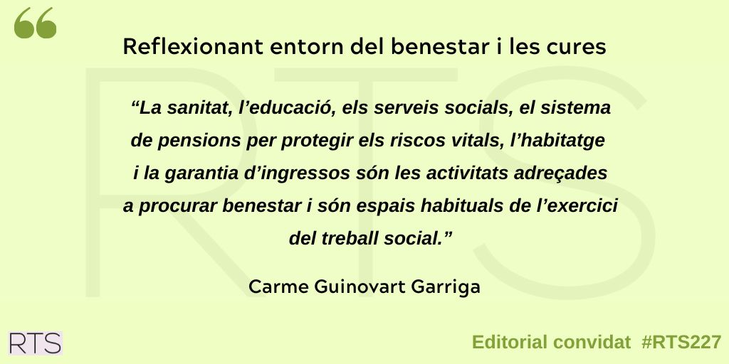 Carme Guinovart, membre del Consell Assessor Editorial de la #revistaRTS, ha escrit l'editorial convidat del número de desembre que porta per títol "Reflexionant entorn del benestar i les cures".

👉 revistarts.com/article/editor…

#RTS227 #treballsocial #benestar #cures