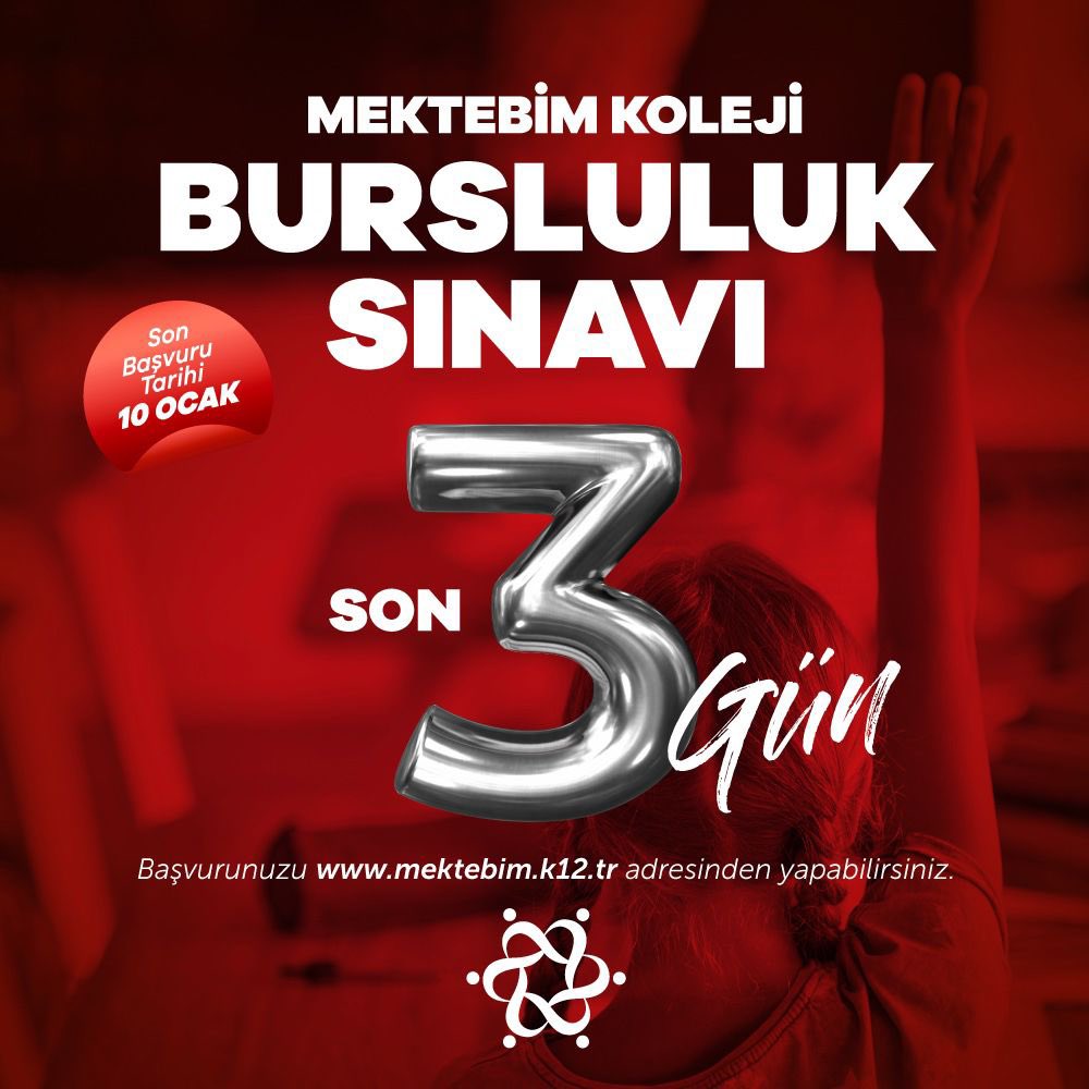 MehtapKbdy's tweet photo. “Mektebim Koleji Bursluluk Sınavı” için son 3 gün!

#MektebimKoleji #MektebimGeleceBenim #Sınav https://t.co/jRAmwXENkf