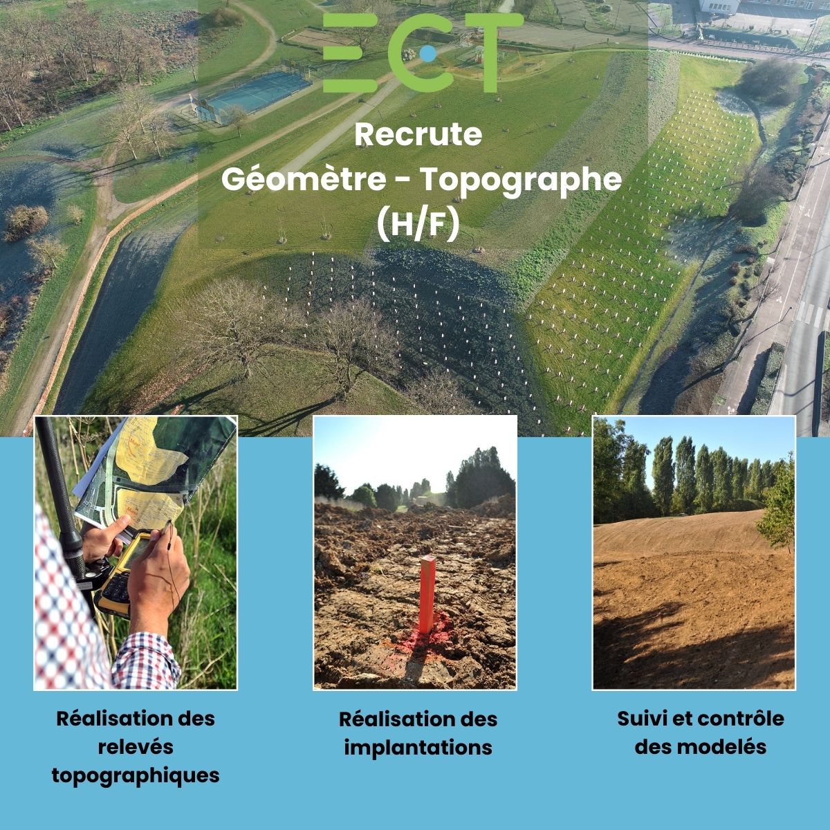 🚨 Offre d'emploi : ECT recrute un géomètre topographe !🎯 Mission : Suivi topographique des sites, des plans d’exécution au plan de récolement final.
📍 CDI à pourvoir immédiatement. 
👉 Postulez ici : groupe-ect.com/offres-emploi/
#recrutement  #géomètre #economieeirculaire