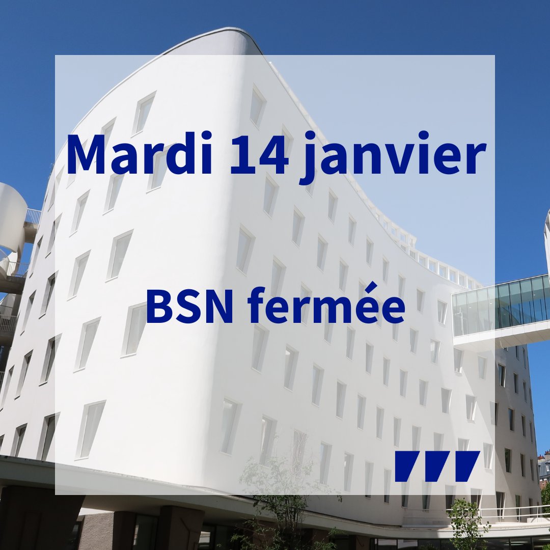 🔒BSN fermée le mardi 14 janvier. Le premier semestre est passé, nous avons besoin de nous réunir pour mieux vous accueillir.
Réouverture dès le mercredi 15 janvier à 8h30. Merci de votre compréhension.
#BSN📚