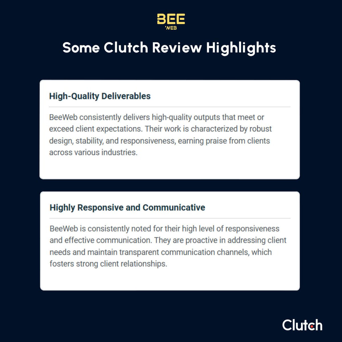 beewebsystems's tweet photo. So happy and proud to share a few snapshots from our recent Clutch reviews!
 
This feedback makes us feel valued and committed to delivering excellence in every project we take on. 🙌 

Check out our Clutch profile. 
#Clutch #ClutchReviews #BeeWeb #SofwareDevelopment https://t.co/Uj17CCPhr8