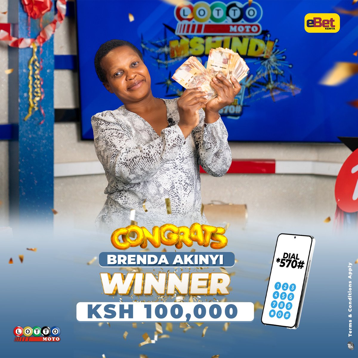 ebet_kenya's tweet photo. Help us congratulate our player Brenda Akinyi for winning ksh 100,000 on Lotto Moto Live.

Dial *570# to win big

#lottomoto #luckygame https://t.co/ZzZEQtY9jj