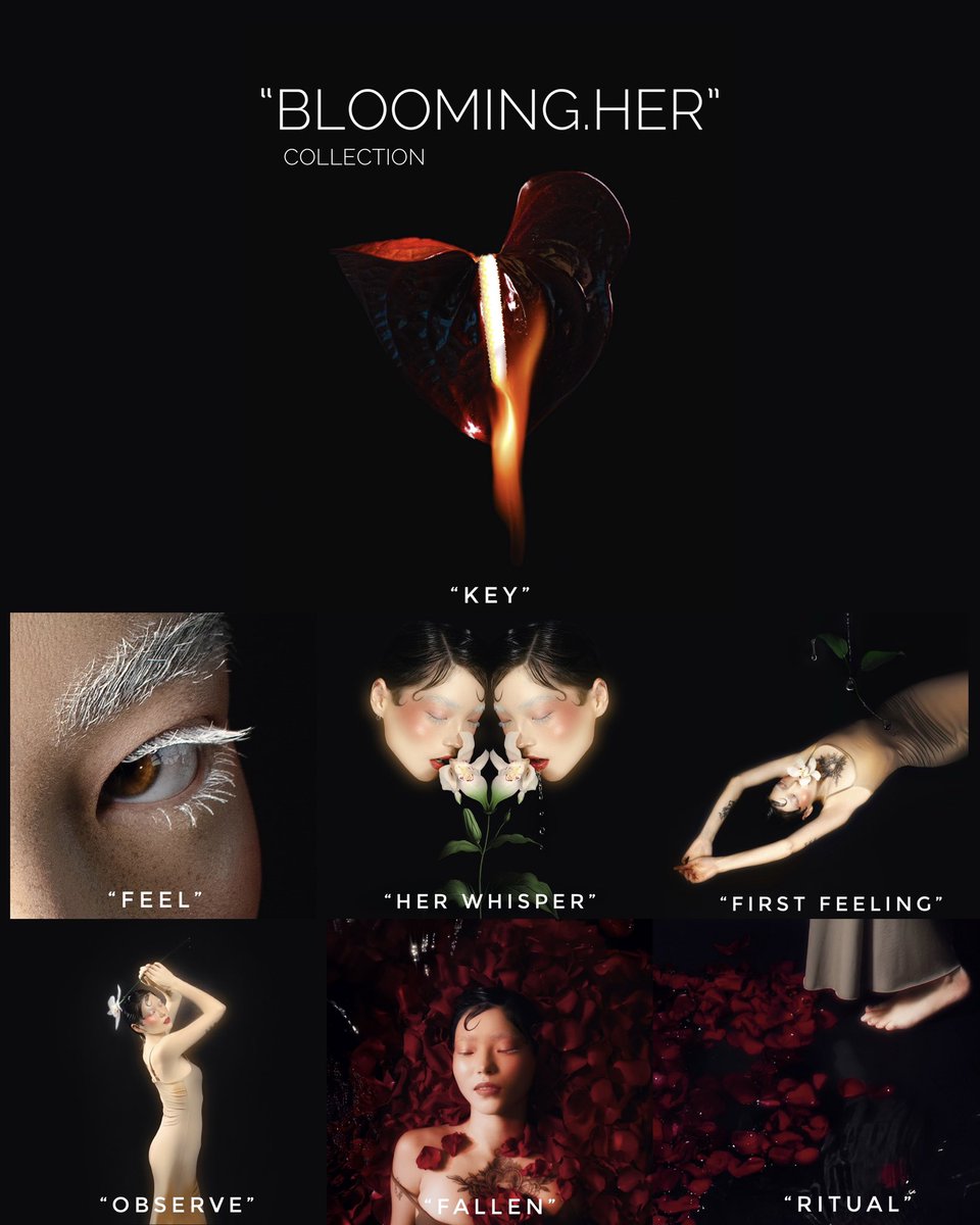 alianmore_'s tweet image. “BLOOMING.Her”
a deeply personal collection inspired by love, will be gradually minted on ETH starting January 9.
7 exclusive 1/1 pieces, each a chapter in the story of love’s secret alchemy and its most intimate phases.
let me guide you through them, step by step ⇩