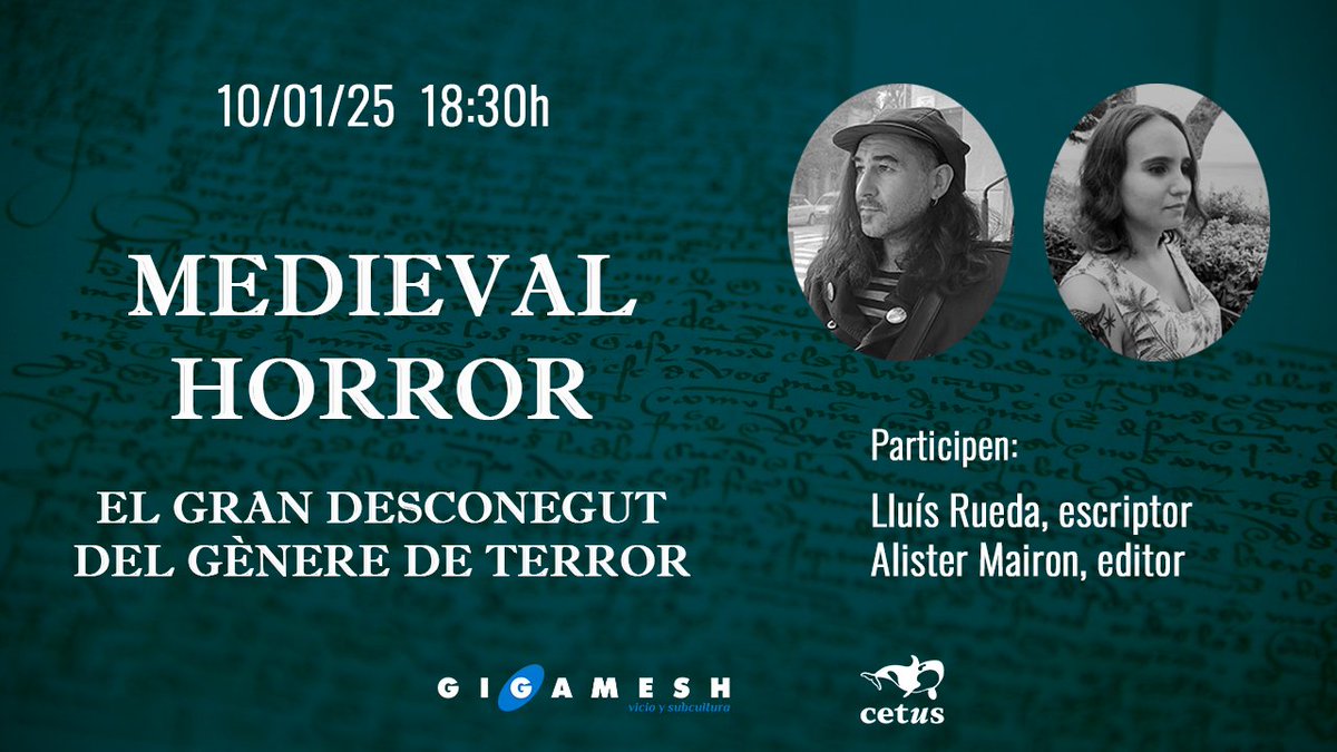 Gigamesh CAT (@gigameshcat) on Twitter photo 🗓️ Divendres 10, a les 18:30h, obrim la Sala d'Actes Francisco Porrúa amb <a href="/JudexRueda/">Lluís Rueda</a>, autor de El caminant de la Tinyosa, i <a href="/Alister_Mairon/">Alister Mairon</a> de <a href="/cetuseditorial/">Cetus Editorial</a>, per a descobrir l'horror medieval en català🏰
Us hi atreviu? Veniu (Bailèn, 8) O seguiu-nos👇🏻
youtube.com/live/cyGFwOTvt… 🗓️ Divendres 10, a les 18:30h, obrim la Sala d'Actes Francisco Porrúa amb <a href="/JudexRueda/">Lluís Rueda</a>, autor de El caminant de la Tinyosa, i <a href="/Alister_Mairon/">Alister Mairon</a> de <a href="/cetuseditorial/">Cetus Editorial</a>, per a descobrir l'horror medieval en català🏰
Us hi atreviu? Veniu (Bailèn, 8) O seguiu-nos👇🏻
youtube.com/live/cyGFwOTvt…