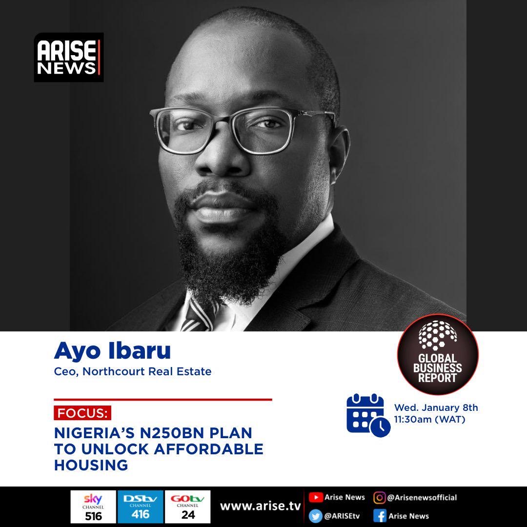 Rotankwot's tweet photo. ⁦@ayoibaru⁩ CEO of ⁦@Northcourt_RE⁩ joins us on ⁦@ARISEtv⁩ 11:30am today to discuss the Nigerian 🇳🇬 Government’s N250bn plan to unlock affordable housing https://t.co/o205aNkPA7