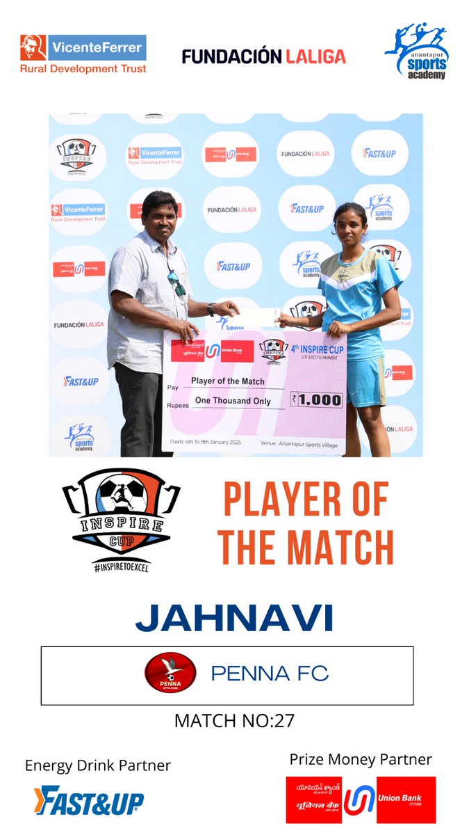 ASA_RDT's tweet image. Jahnavi from Penna FC won the Player of the Match award. 

#inspirecup #inspiretoexcel