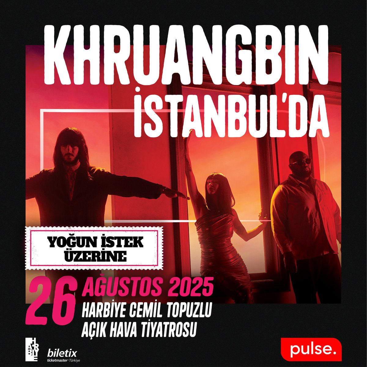 Khruangbin'den bir konser daha! 🎤

Yoğun talep üzerine, 26 Ağustos’ta Harbiye Açık Hava’da bir konser daha verecek. 🎸

🎫 Biletler için tıkla! 👉🏻 jly.at/3DN3OBg