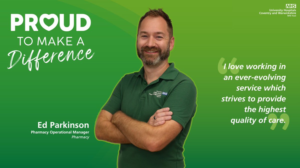 💚 Ed is proud to make a difference through the high quality of care that he and his team provide to our patients in our Pharmacy at the Hospital of St. Cross, Rugby.

#WeAreUHCW 🤍