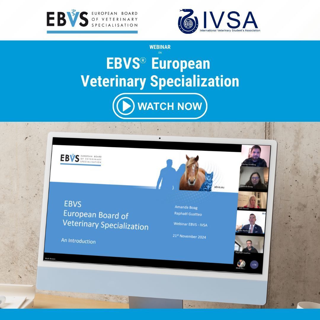 Curious about EBVS European Veterinary Specialization? If you missed our engaging November 2024 EBVS&amp;IVSA webinar, the recording is now online!
Watch now: buff.ly/4gLK3IY 🎥🩺💙
#IVSA #EBVSwebinar #EUvetspecialists
