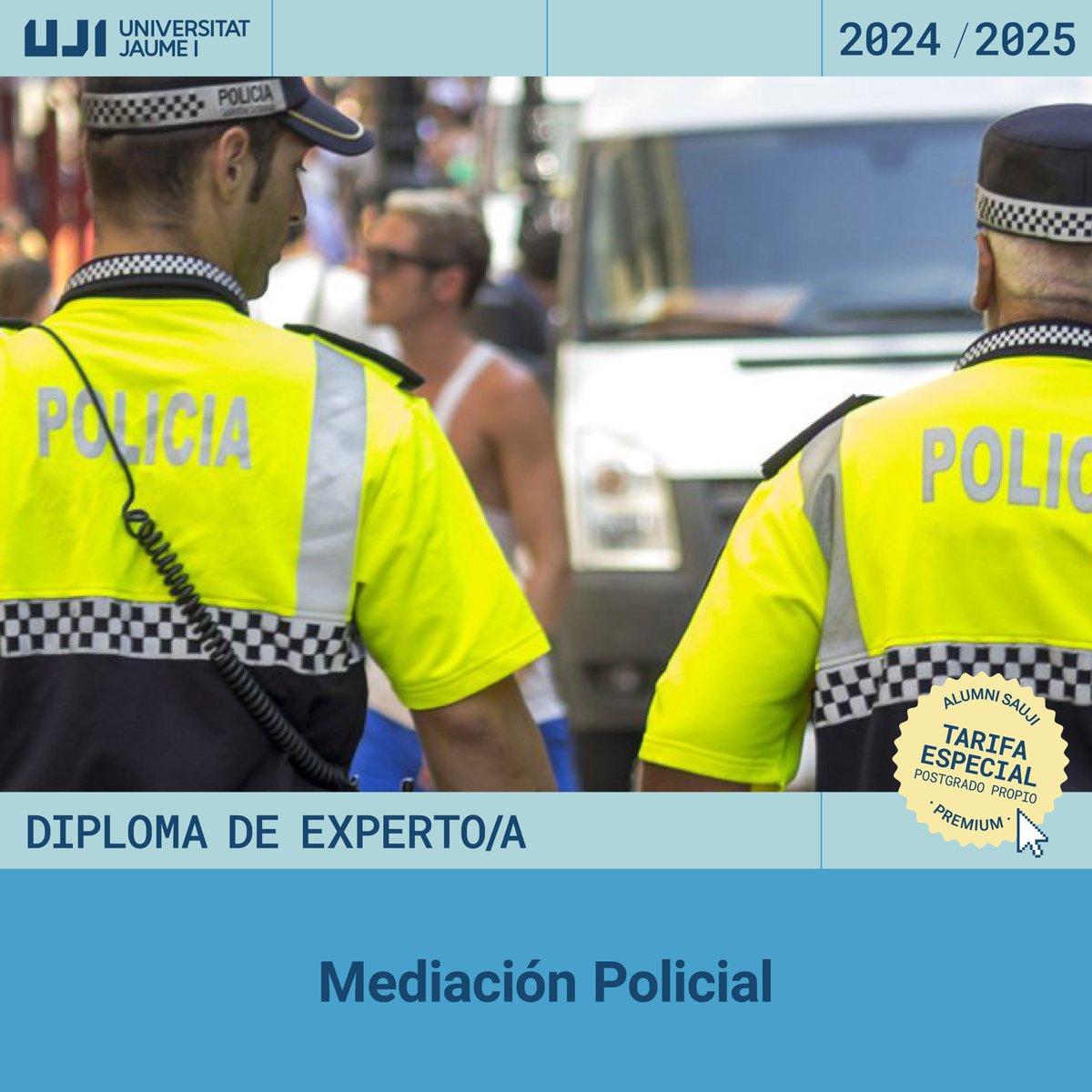 Postgrados <a href="/UJIuniversitat/">Universitat Jaume I</a>  que comienzan en 2025 😊
Diploma de Experto/a en #Mediación Policial
💻 fue.uji.es/mediacion-poli…

🔥¡ÚLTIMOS DÍAS PARA INSCRIBIRSE!🔥

FORMACIÓN HOMOLOGADA POR EL IVASPE
20 créditos - Un semestre
Modalidad: semipresencial
Inicio: 20 de enero de 2025.