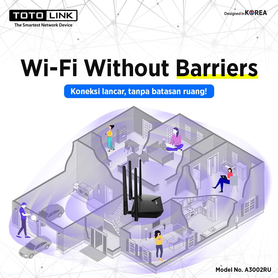 totolinkID's tweet image. Nikmati kebebasan internet tanpa hambatan. TOTOLINK hadir untuk memberikan sinyal kuat di setiap sudut rumah.

#totolinkindonesia #router #wifirouter #wifi6 #wificonnection #totolink #a3002ru
