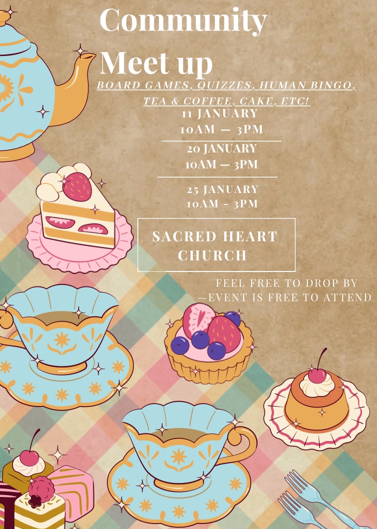 Community Event, free to attend: 
Participants of the <a href="/MSLFLAward/">Mark Scott Award</a> have organised a series of community socials over the next few weeks. 
Come along to Sacred Heart, Cumbernauld for a blether &amp; some activities. 
<a href="/nlcpeople/">NorthLanCouncil</a> 
<a href="/nlcinclusion/">North Lanarkshire Council Inclusion Team</a> 
<a href="/NLFamilyLearn/">NLCFamilyLearning</a> 
<a href="/MyCumbernauld/">MyCumbernauld</a>