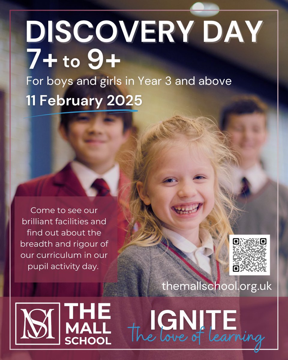 On 11th February, we're hosting a Discovery Day for boys and girls aged 7-9 to join the school in September 2025 in Years 3-5. They will take part in a range of engaging activities to give them an insight into our excellent facilities.

Register today: themallschool.org.uk/7-9-discovery-…
