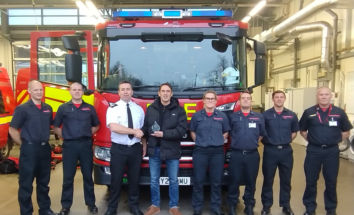 As Steve Plunkett couldn't make our annual awards night, he met Carrow white watch, DCFO Scott Norman &amp; GM Emyr Gough so we could thank him. Steve won fundraiser of the year for the Carl Mills Memorial football match. It raised £26k, for <a href="/firefighters999/">Fire Fighters Charity</a>  <a href="/MindCharity/">Mind</a> &amp; EAAA.