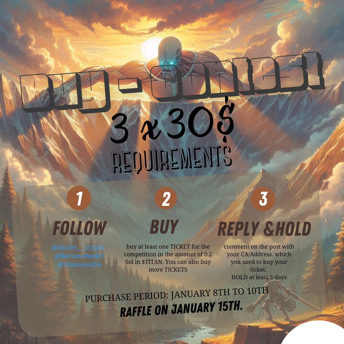 kerian0fweb3's tweet image. @titanonsol24 𝐁𝐔𝐘 𝐂𝐨𝐧𝐭𝐞𝐬𝐭!💸

30$ each for 3 random winners!

&amp;gt; Follow @titanonsol24 &amp;amp; @daniel___crypto
&amp;gt; Join Tg t.me/+RvUYHTckh8FjY…
&amp;gt; Like, RT &amp;amp; Tag 3 Frens
&amp;gt; Ca; 5jzJoe47d5VcwFfVTJZht5ATdN7gNzhmLkb3PPftpump
&amp;gt; Pumpfun pump.fun/coin/5jzJoe47d…

#Contest #Sol #AiGent