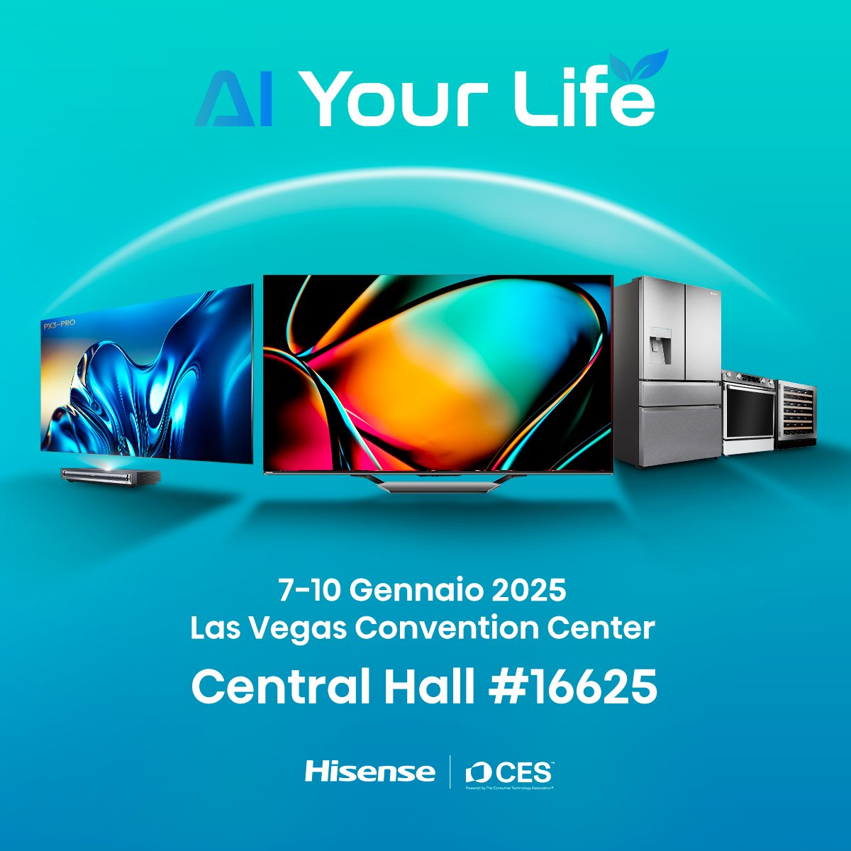 Abbraccia il futuro con #Hisense al #CES2025! 🤖 

Scopri come l’AI sta rivoluzionando il modo di vivere: dai display mozzafiato con tecnologia all'avanguardia alle soluzioni smart per la casa, è il momento di #AIYourLife! 💡🔥

#HisenseItalia #CES2025 #Innovazione