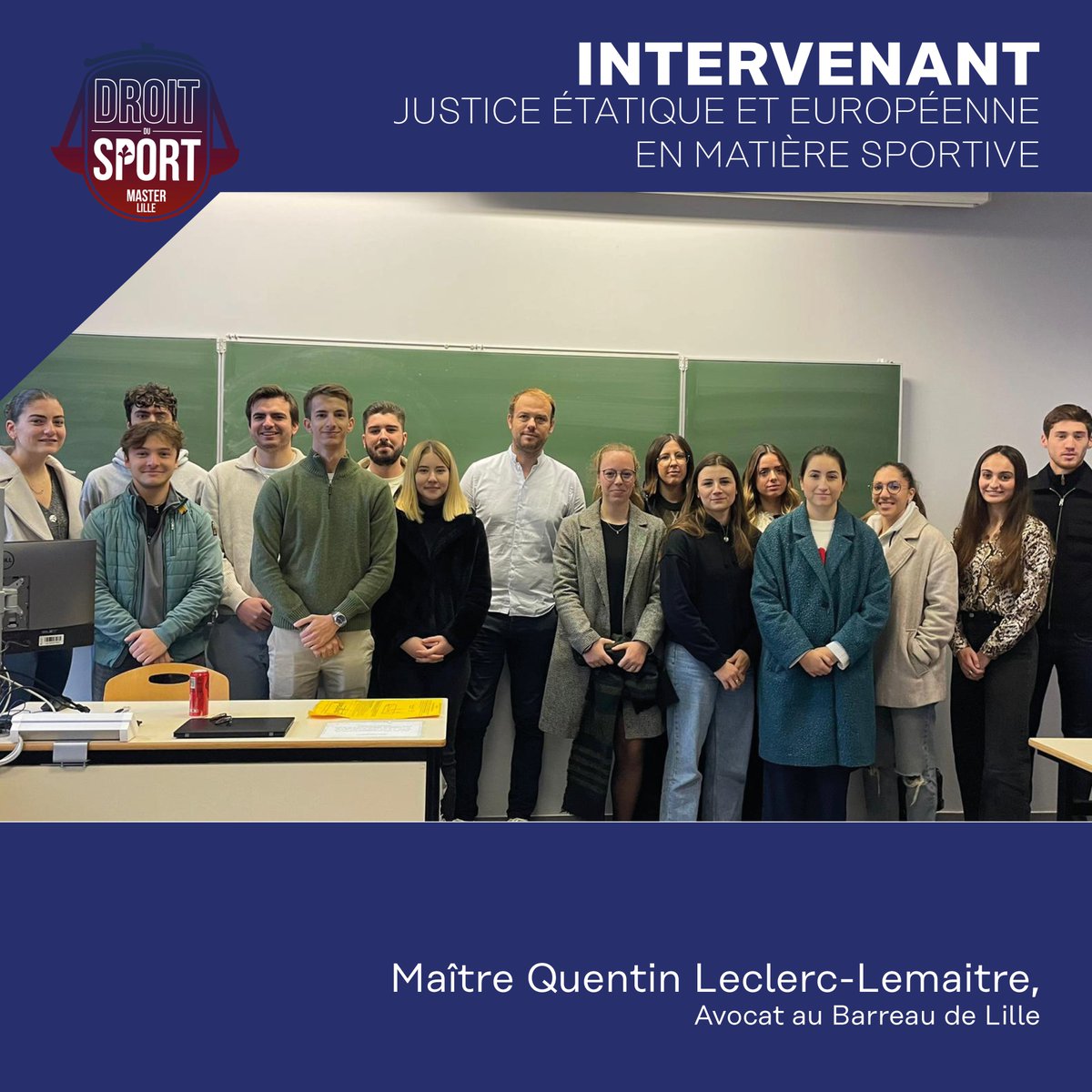 Le Master Droit du Sport a accueilli Maître Quentin LECLERC-LEMAITRE dans le cadre d'un séminaire relatif à la justice étatique et européenne en matière sportive. 

La promotion remercie Maître Leclerc-Lemaitre pour ce séminaire particulièrement enrichissant.

#droit #sport #dds