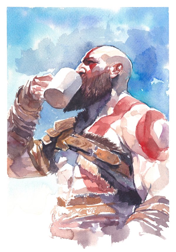Itoscaresme's tweet photo. This was one of the most popular, but I prefer the coffee.  Who else should I paint with a cup of joe?  #Batman #Kratos #CUPOJOE https://t.co/hkXjwwTSG6
