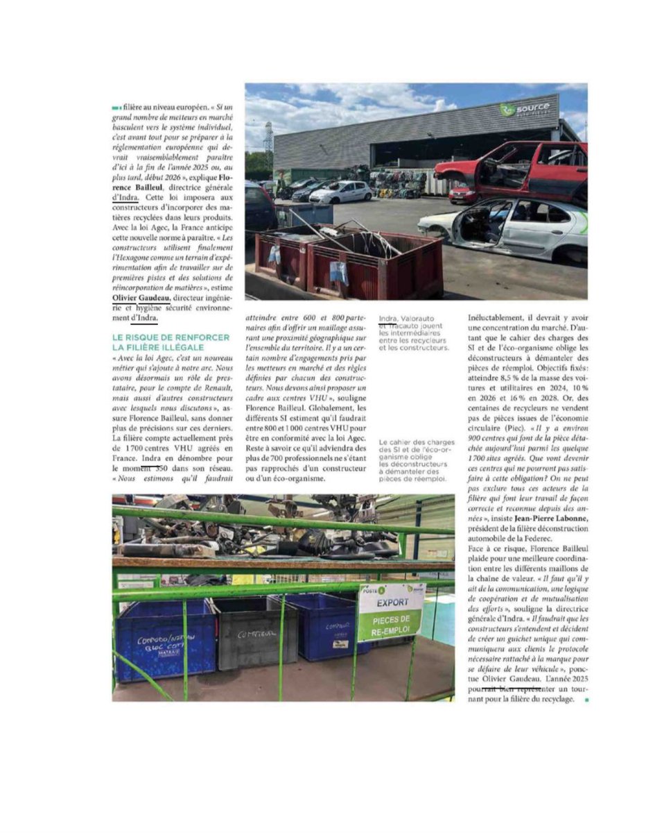 IndraRecycling's tweet photo. 🚗♻️Depuis janvier 2024, la loi AGEC renforce le recyclage automobile avec la responsabilité élargie des producteurs.
INDRA, soutient les constructeurs dans ces défis et anticipe l’intégration des matières recyclées, une norme européenne dès 2026.  @Journal_Auto https://t.co/bELJwPlmze