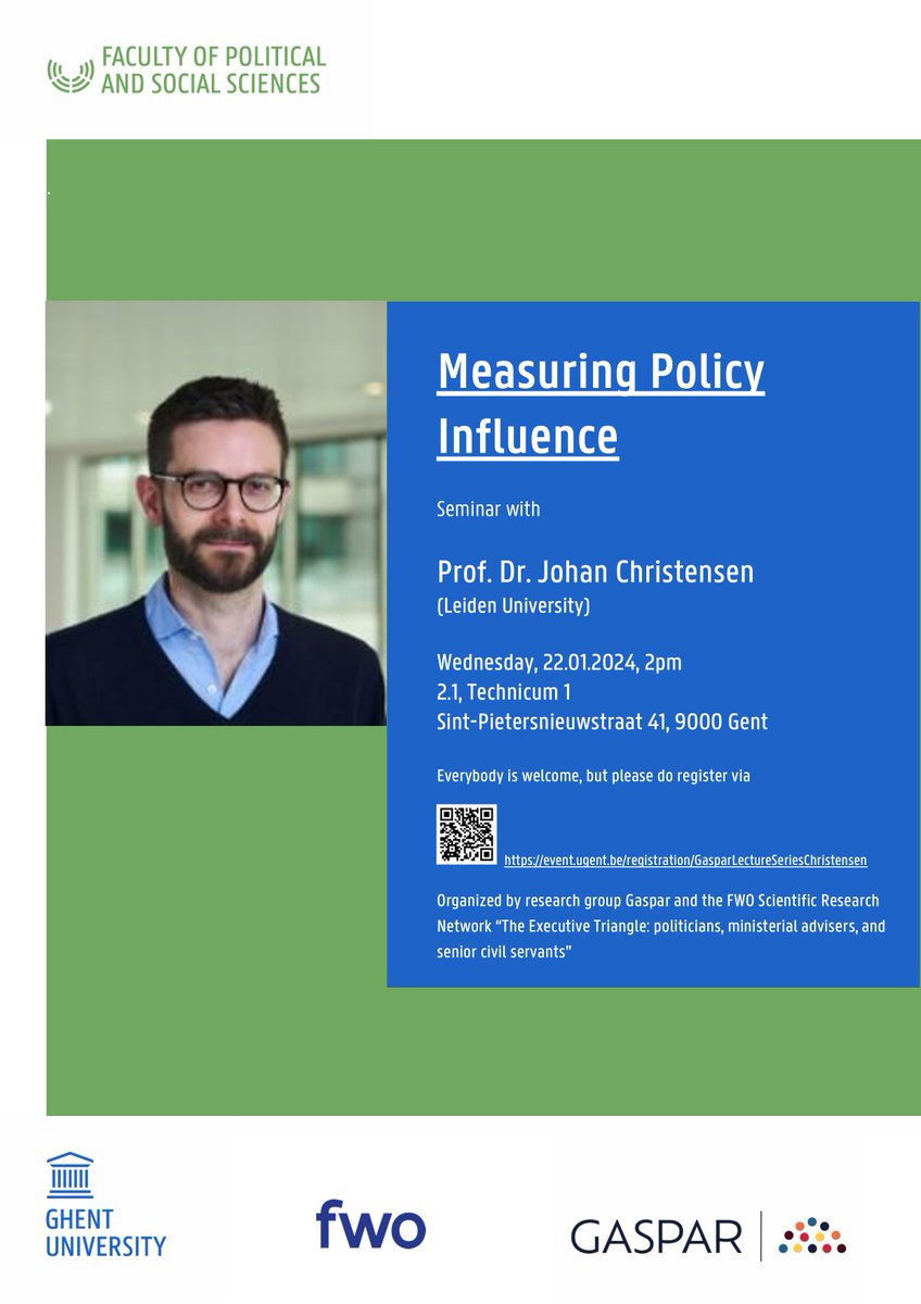📣 New year, new GASPAR guest lecture!

Prof. Dr. Johan Christensen will talk to us about his research on the role of experts and expertise in public policy-making, both at the national and European levels.

📆 January 22, 2pm

Join us by registering through the link below 👇