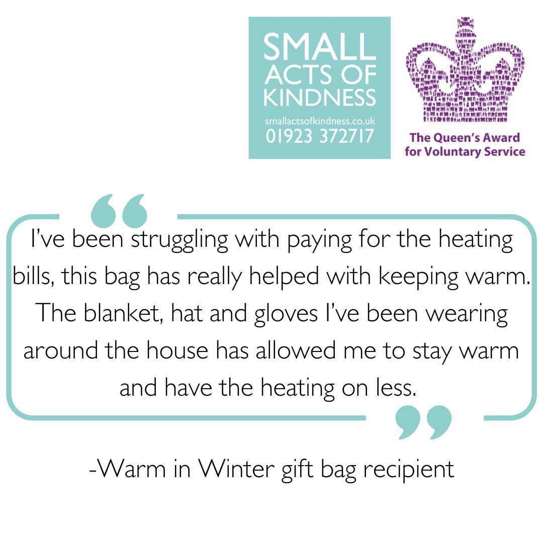 SmallActsofKindness (@smallkindact) on Twitter photo With falling temperatures & many older people struggling to meet the rising costs of energy prices, requests for our gift bags are increasing. You can help keep an older person warm by visiting smallactsofkindness.co.uk/warm-this-wint… & donate £35 for a Warm in Winter gift bag 💜 <a href="/crowdfunderuk/">Crowdfunder UK</a> With falling temperatures & many older people struggling to meet the rising costs of energy prices, requests for our gift bags are increasing. You can help keep an older person warm by visiting smallactsofkindness.co.uk/warm-this-wint… & donate £35 for a Warm in Winter gift bag 💜 <a href="/crowdfunderuk/">Crowdfunder UK</a>