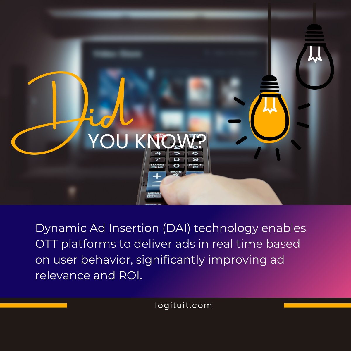 Logituit's tweet image. Real-time, personalized ad delivery is redefining viewer engagement on OTT platforms. Discover how this innovative tech drives relevance and maximizes ROI.
Write to us at:
marketing@logituit.com
#OTTAdvertising #DynamicAdInsertion #DigitalInnovation #StreamingTechnology