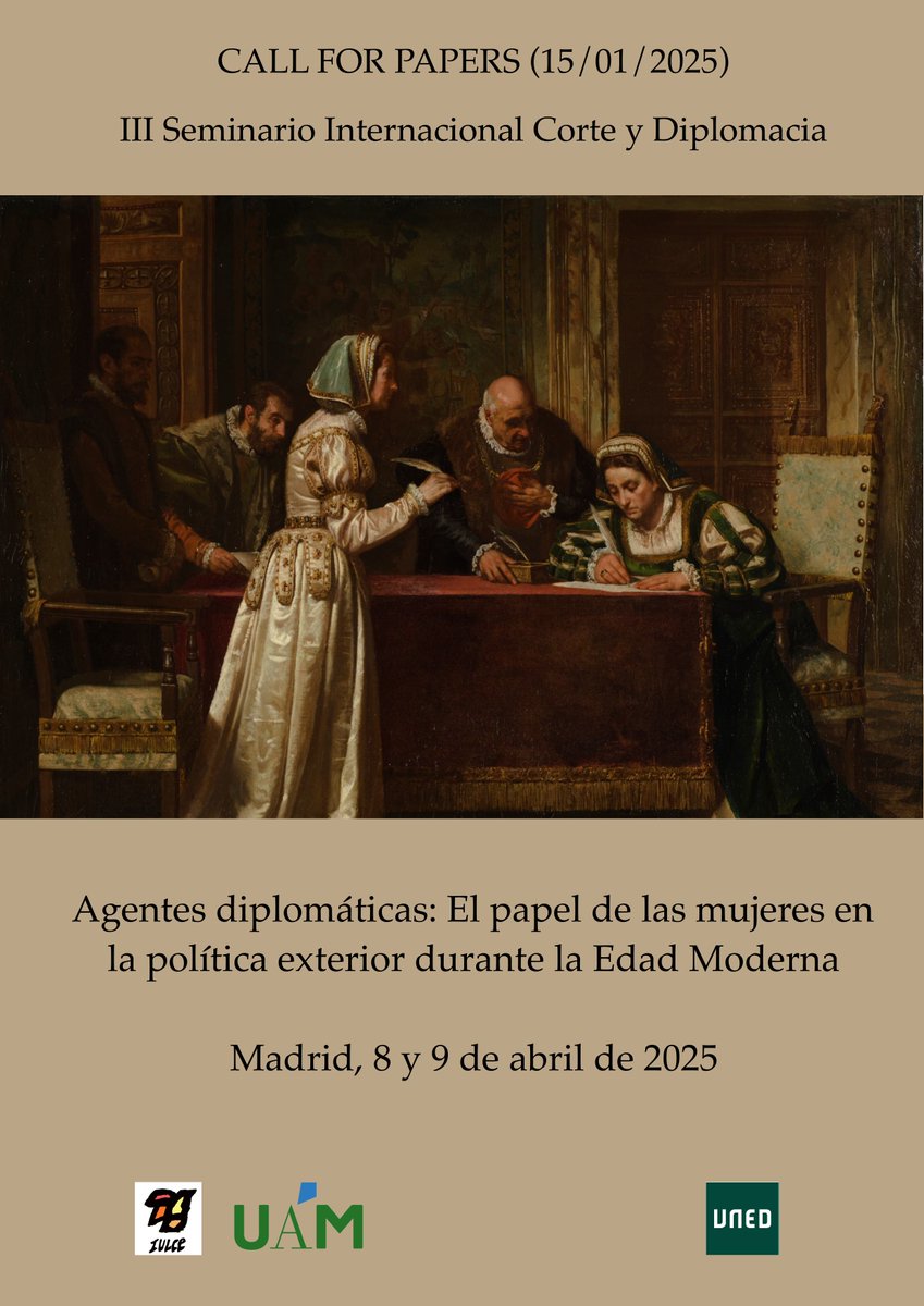 ProyectoPyRep's tweet image. 𝐏&amp;amp;𝐑 📣𝐂𝐅𝐏

⚡️⚡️Deadline:  1 week left!⚡️⚡️

#CFP 📢: &quot;Agentes diplomáticas: El papel de las mujeres en la política exterior durante la Edad Moderna&quot;

¿Te interesa?
🫵¡Estás a tiempo para enviar tu propuesta!

+Info: uam.es/FyL/Agentes-Di…

#CallForPapers #AcademicX #CFP2025