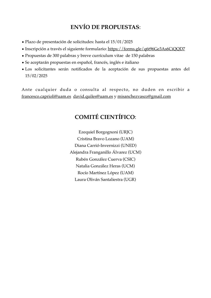 𝐏&amp;𝐑 📣𝐂𝐅𝐏

⚡️⚡️Deadline:  1 week left!⚡️⚡️

#CFP 📢: "Agentes diplomáticas: El papel de las mujeres en la política exterior durante la Edad Moderna"

¿Te interesa?
🫵¡Estás a tiempo para enviar tu propuesta!

+Info: uam.es/FyL/Agentes-Di…

#CallForPapers #AcademicX #CFP2025