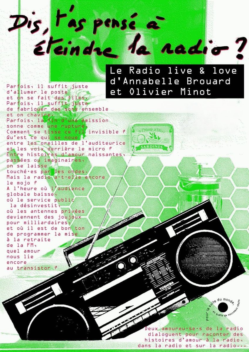 📻💫 #Sonore | « Dis t’as pensé à éteindre la radio ? »
Venez assister au #radio Live &amp; Love d’Annabelle Brouard et <a href="/LivoSons/">Olivier Minot</a>

Une soirée pour raconter des histoires d’amour à la radio, dans la radio et sur la radio…

📅 Le 17 janvier à 19h30, à la Scam
👉scam.fr/actualites-res…