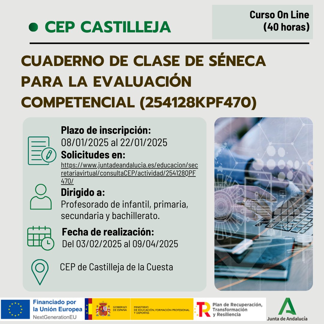 📢 Curso 𝐚 𝐝𝐢𝐬𝐭𝐚𝐧𝐜𝐢𝐚 de ámbito comarcal ➡️ "CUADERNO DE CLASE DE SÉNECA PARA LA EVALUACIÓN COMPETENCIAL"

📝Abierto el plazo de solicitudes hasta el 22/01/2025 a las 9:00 am en: juntadeandalucia.es/educacion/secr… ✅