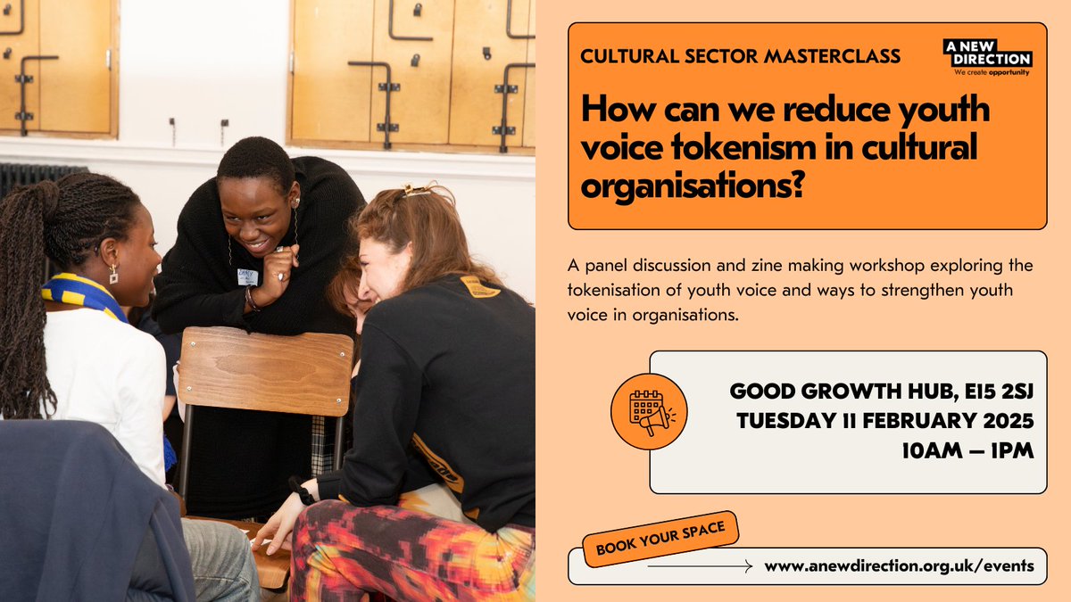 Take part in a panel discussion &amp; zine-making workshop exploring the tokenisation of youth voice and ways to strengthen youth voice in organisations 📣 

🗓️ Tue 11 Feb 2025, 10am-1pm⁣⁣⁣⁣⁣
📍 Good Growth Hub, E15 2SJ
🎟️ Register for free: bit.ly/4fpVbK6