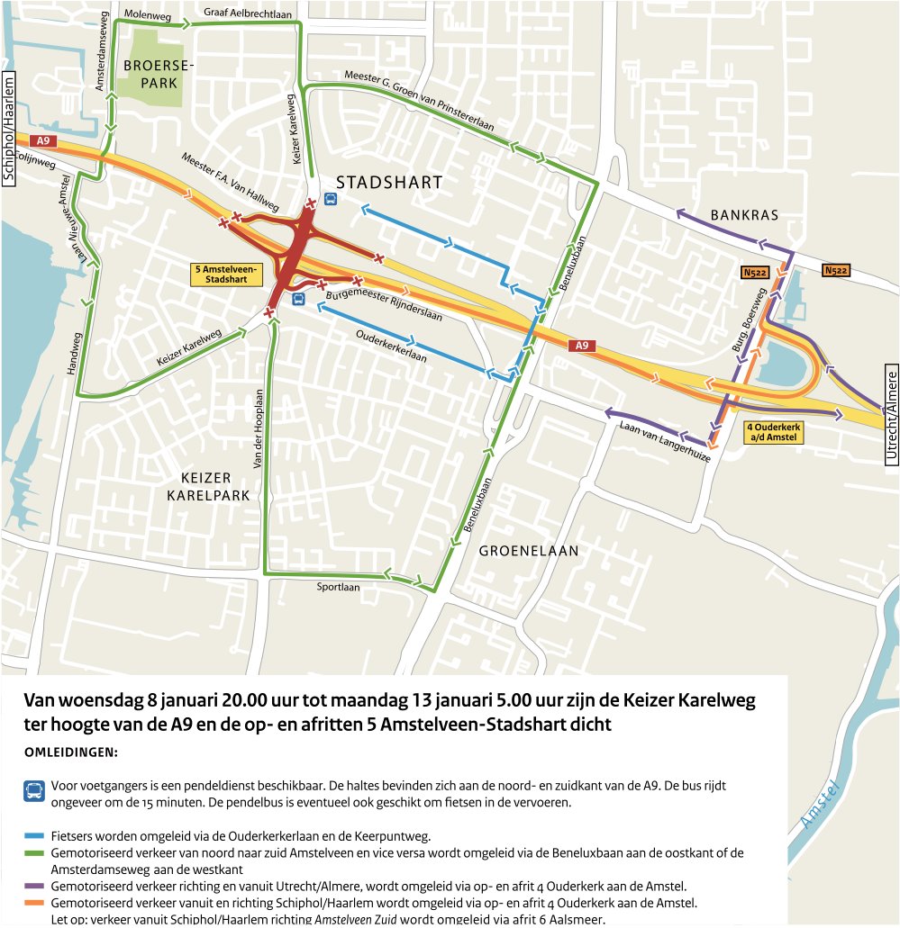 ‼️Let op: vanaf vanavond 20.00 uur is de Keizer Karelweg ter hoogte van de A9 dicht tot aanstaande maandag 5.00 uur. Lees hier meer over nut en noodzaak: bezoekerscentrum.rijkswaterstaat.nl/SchipholAmster…