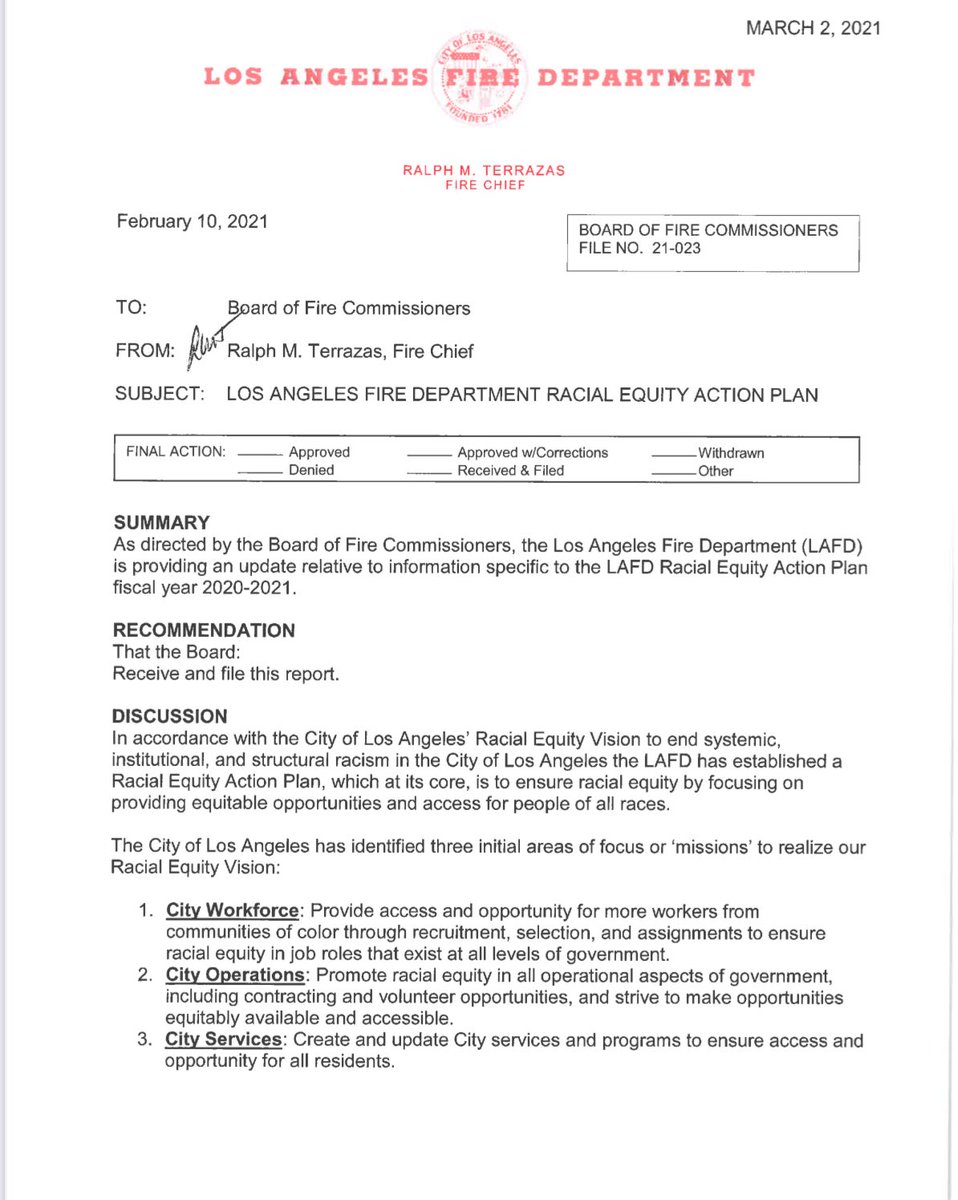 libsoftiktok's tweet image. The LA Fire Dept passed a “racial equity plan” to end “systemic, institutional, and structural racism” in LA. Part of it is a chart to map out the race of every employee to make sure they’re racially diverse enough