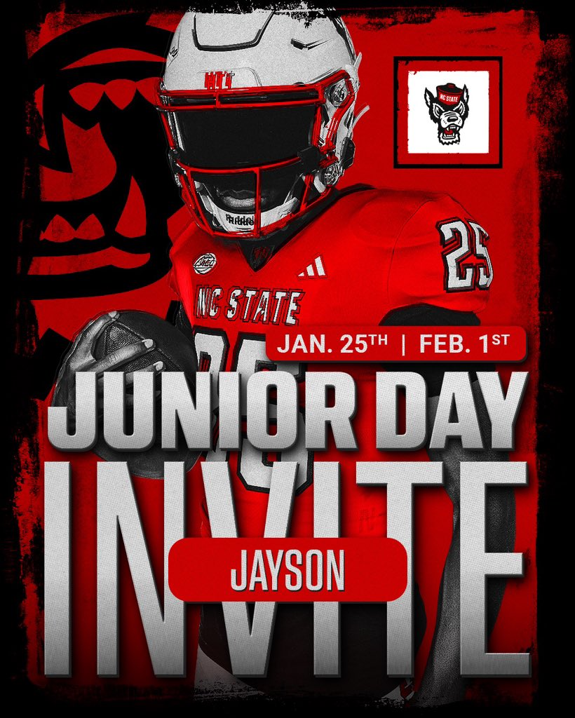 Jayson Franklin (@jayson3franklin) on Twitter photo #AGTG Thank you <a href="/CoachGoebbel/">Todd Goebbel</a> for the invite. I will be attending Junior Day at NC State on 1/25/25.
<a href="/CoachGoebbel/">Todd Goebbel</a> <a href="/BALLERSCHOICE1/">BALLERS CHOICE LLC</a> <a href="/CoachMIL1/">COACH MiL</a> <a href="/coachnorwood910/">Coach Norwood</a> <a href="/CoachWill850/">Coach Will</a> <a href="/StateCoachD/">Dave Doeren</a> <a href="/PackFootball/">NC State Football</a> <a href="/PackRecruits/">Wolfpack Football Recruiting</a> <a href="/ethanmmcdowell/">Ethan McDowell</a> <a href="/RCorySmith/">Cory Smith</a> <a href="/MichaelClark247/">Michael Clark</a> <a href="/AnnaH247/">Anna Adams</a> #AGTG Thank you <a href="/CoachGoebbel/">Todd Goebbel</a> for the invite. I will be attending Junior Day at NC State on 1/25/25.
<a href="/CoachGoebbel/">Todd Goebbel</a> <a href="/BALLERSCHOICE1/">BALLERS CHOICE LLC</a> <a href="/CoachMIL1/">COACH MiL</a> <a href="/coachnorwood910/">Coach Norwood</a> <a href="/CoachWill850/">Coach Will</a> <a href="/StateCoachD/">Dave Doeren</a> <a href="/PackFootball/">NC State Football</a> <a href="/PackRecruits/">Wolfpack Football Recruiting</a> <a href="/ethanmmcdowell/">Ethan McDowell</a> <a href="/RCorySmith/">Cory Smith</a> <a href="/MichaelClark247/">Michael Clark</a> <a href="/AnnaH247/">Anna Adams</a>